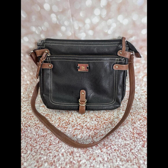 Style & Co Precious‎ Cargo Crossbody, Created for Macy's, Black And tan Leather - Picture 1 of 5